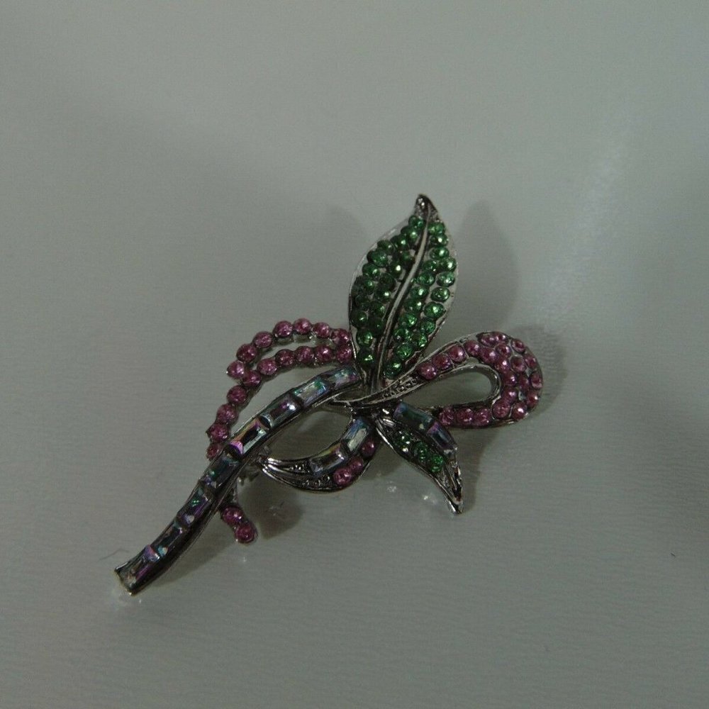 Brooch Pin Floral Multicolor Rhinestone - Picture 3 of 6